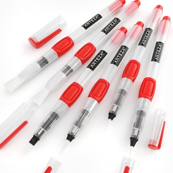 Water Brush Pens, Set of 6, with Assorted Soft Nylon Bristle Tip Sizes, Self-Moi - Picture 7 of 8